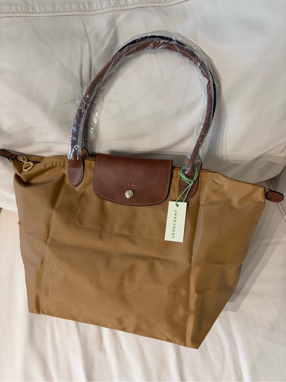 Longchamp Tote Bag in Tan with Brown Trim